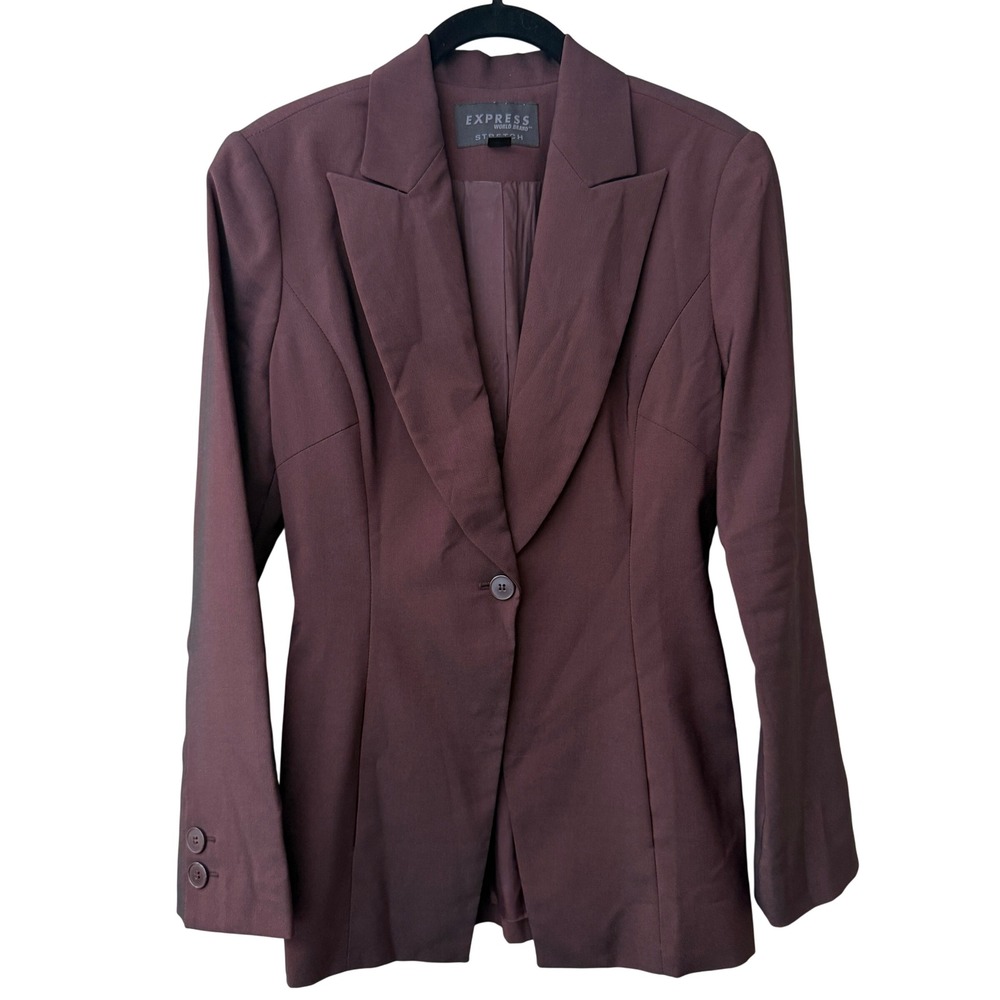 Vintage Express Women Y2K Iridescent Burgundy Blazer Size 1/2 Goth Brown Stretch
